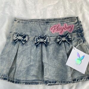 NWT Playboy Denim Mini Skirt with Bows